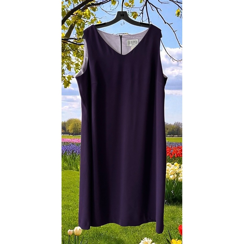 Julian Taylor Deep Purple‎ Polyester Sleeveless V Neck Dress Plus Size 20W Fall